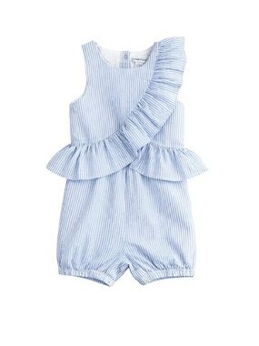 Habitual Baby 18M Seersucker Peplum Ruffle Romper Blue White Stripe